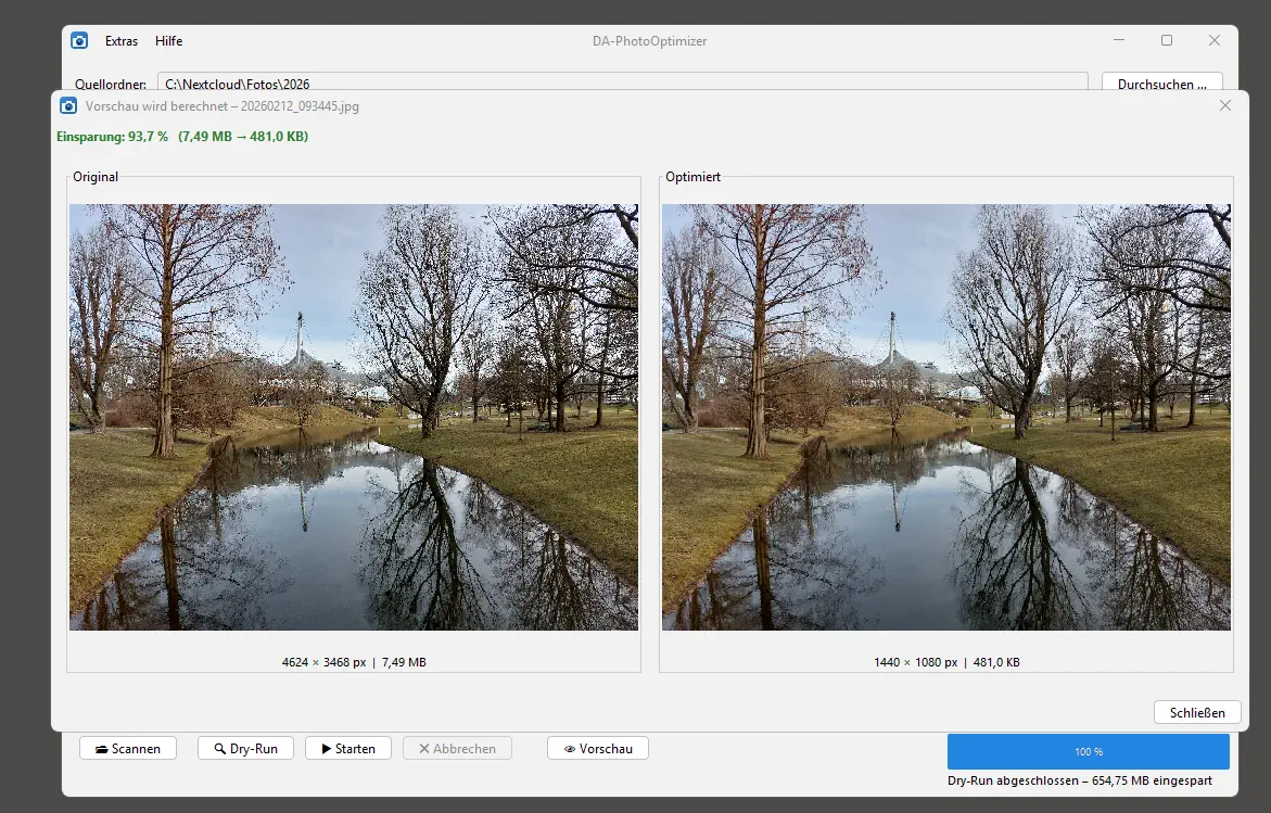 DA-PhotoOptimizer – Ergebnistabelle