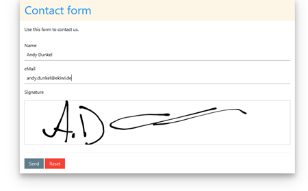 Example W3.CSS Form with signature / drawing field