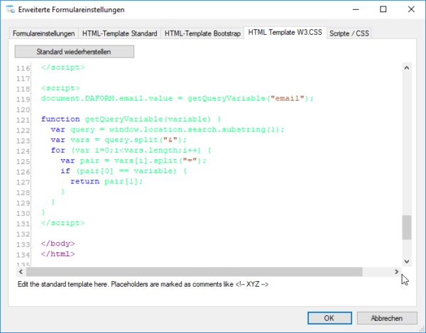 Variable in HTML Formular übergeben DA-Software