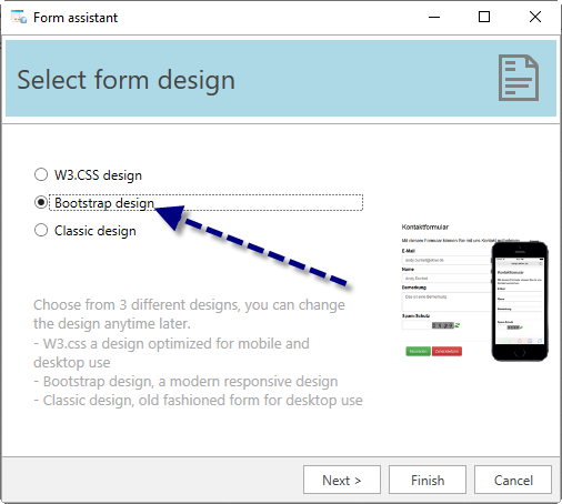 Screenshot 2: create booking form; select design