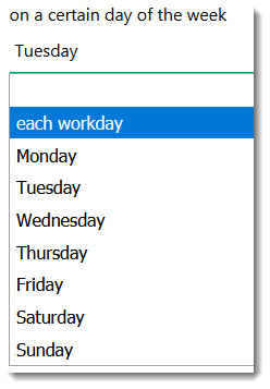 Screenshot for selection field for weekdays